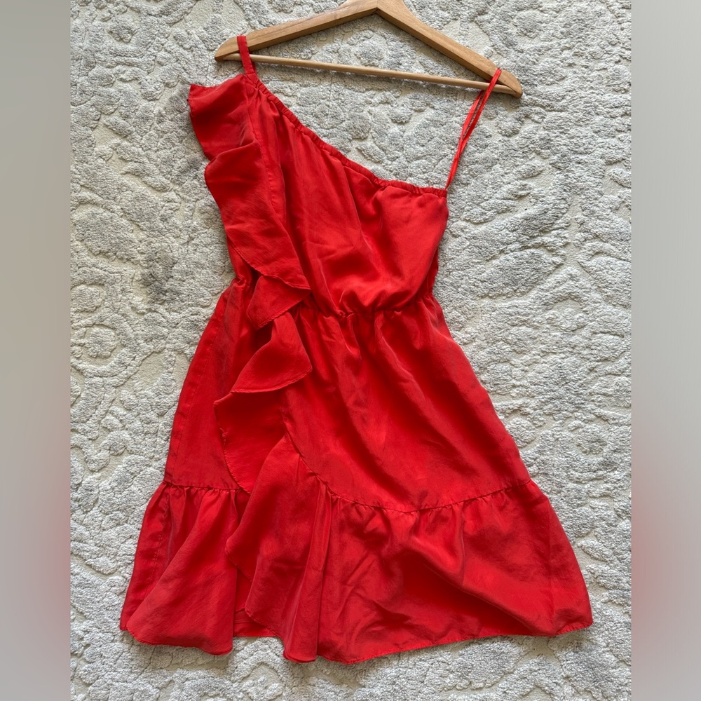 French Connection Tangerine off the shoulder ruffle dress
